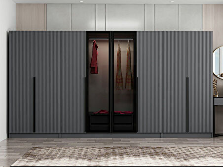 Kale Plus 8 Mebran Kapaklı 2Ç Dolap Antrasit Mebran Füme Cam 190CM