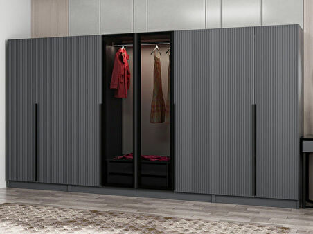 Kale Plus 8 Mebran Kapaklı 2Ç Dolap Antrasit Mebran Füme Cam 190CM