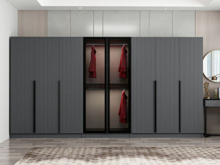 Kale Plus 8 Mebran Kapaklı 4Ç Dolap Antrasit Mebran Füme Cam 190CM