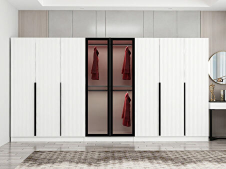 Kale Plus 8 Mebran Kapaklı 4Ç Dolap Beyaz Mebran Füme Cam 190CM