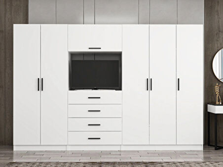 Kale 5 Kapaklı 6 Çekmeceli Tv Modüllü Dolap Beyaz 190CM