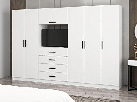 Kale 5 Kapaklı 6 Çekmeceli Tv Modüllü Dolap Beyaz 190CM