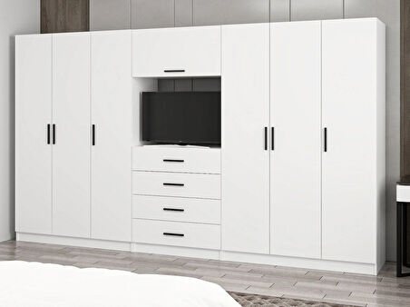 Kale 6 Kapaklı 8 Çekmeceli Tv Modüllü Dolap Beyaz 190CM