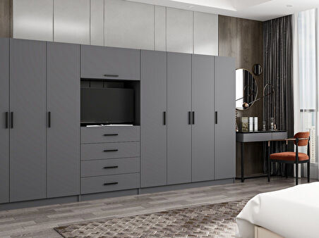 Kale 7 Kapaklı 8 Çekmeceli Tv Modüllü Dolap Antrasit 190CM