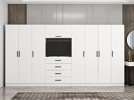 Kale 7 Kapaklı 8 Çekmeceli Tv Modüllü Dolap Beyaz 190CM