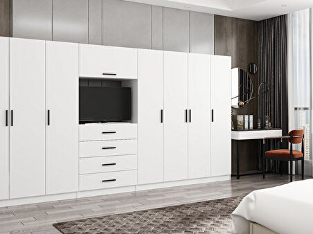 Kale 7 Kapaklı 8 Çekmeceli Tv Modüllü Dolap Beyaz 190CM