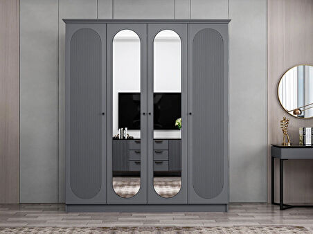 Kale 4 Kapak 2A 2Ç Dolap Antrasit - Mebran Defne Ayna Antr 190CM