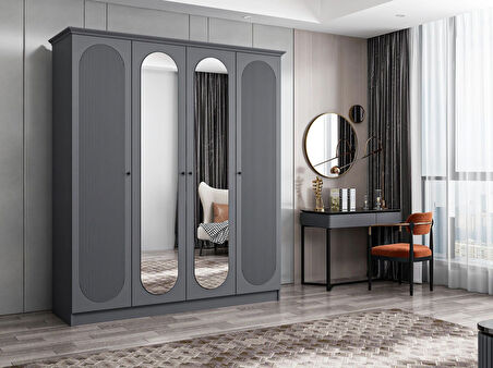 Kale 4 Kapak 2A 2Ç Dolap Antrasit - Mebran Defne Ayna Antr 190CM