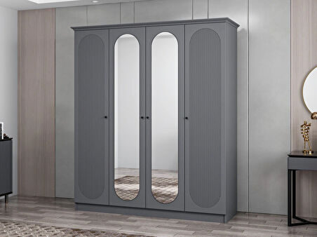 Kale 4 Kapak 2A 2Ç Dolap Antrasit - Mebran Defne Ayna Antr 190CM