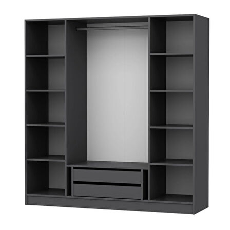 Kale 4 Kapak 2A 2Ç Dolap Antrasit - Mebran Defne Ayna Antr 190CM