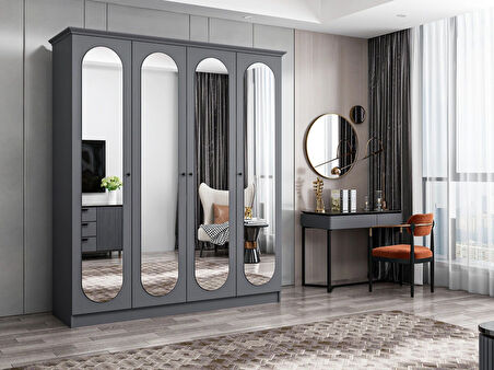 Kale 4 Kapak 4A 2Ç Dolap Antrasit - Mebran Defne Ayna Antr 190CM