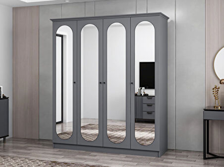 Kale 4 Kapak 4A 2Ç Dolap Antrasit - Mebran Defne Ayna Antr 190CM