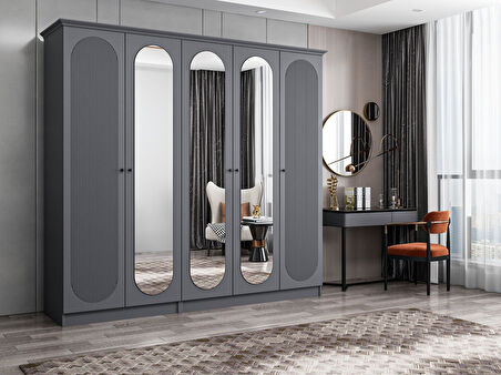 Kale 5 Kapak 3A 2Ç Dolap Antrasit - Mebran Defne Ayna Antr 190CM