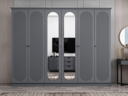 Kale 6 Kapak 2A 2Ç Dolap Antrasit - Mebran Defne Ayna Antr 190CM