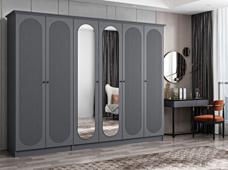 Kale 6 Kapak 2A 2Ç Dolap Antrasit - Mebran Defne Ayna Antr 190CM