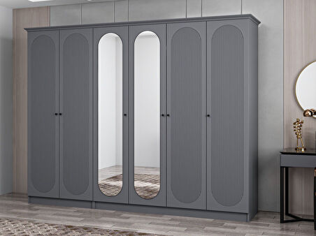 Kale 6 Kapak 2A 2Ç Dolap Antrasit - Mebran Defne Ayna Antr 190CM