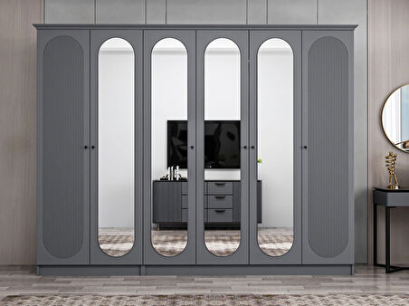 Kale 6 Kapak 4A 2Ç Dolap Antrasit - Mebran Defne Ayna Antr 190CM