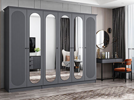 Kale 6 Kapak 4A 2Ç Dolap Antrasit - Mebran Defne Ayna Antr 190CM