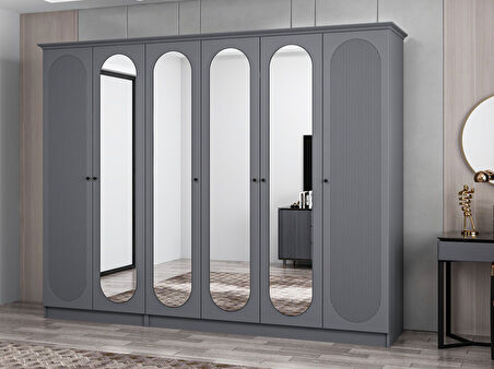 Kale 6 Kapak 4A 2Ç Dolap Antrasit - Mebran Defne Ayna Antr 190CM