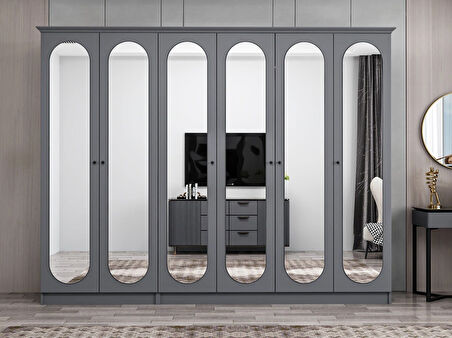 Kale 6 Kapak 6A 2Ç Dolap Antrasit - Mebran Defne Ayna Antr 190CM