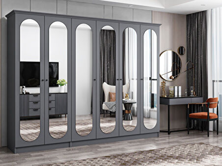 Kale 6 Kapak 6A 2Ç Dolap Antrasit - Mebran Defne Ayna Antr 190CM