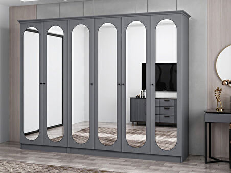 Kale 6 Kapak 6A 2Ç Dolap Antrasit - Mebran Defne Ayna Antr 190CM