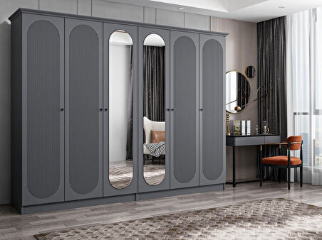 Kale 6 Kapak 2A 4Ç Dolap Antrasit - Mebran Defne Ayna Antr 190CM