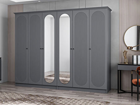 Kale 6 Kapak 2A 4Ç Dolap Antrasit - Mebran Defne Ayna Antr 190CM