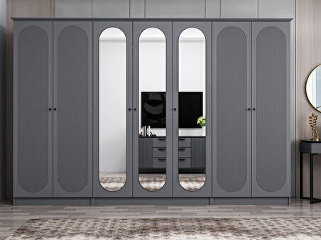 Kale 7 Kapak 3A 2Ç Dolap Antrasit - Mebran Defne Ayna Antr 190CM