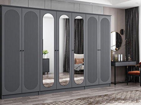 Kale 7 Kapak 3A 2Ç Dolap Antrasit - Mebran Defne Ayna Antr 190CM