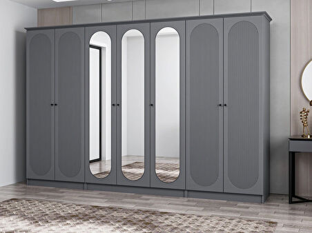 Kale 7 Kapak 3A 2Ç Dolap Antrasit - Mebran Defne Ayna Antr 190CM