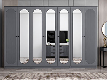 Kale 7 Kapak 5A 2Ç Dolap Antrasit - Mebran Defne Ayna Antr 190CM