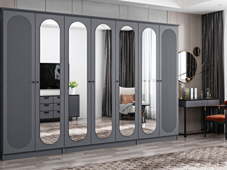 Kale 7 Kapak 5A 2Ç Dolap Antrasit - Mebran Defne Ayna Antr 190CM