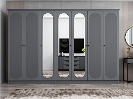 Kale 7 Kapak 3A 4Ç Dolap Antrasit - Mebran Defne Ayna Antr 190CM