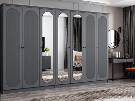 Kale 7 Kapak 3A 4Ç Dolap Antrasit - Mebran Defne Ayna Antr 190CM