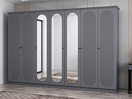 Kale 7 Kapak 3A 4Ç Dolap Antrasit - Mebran Defne Ayna Antr 190CM