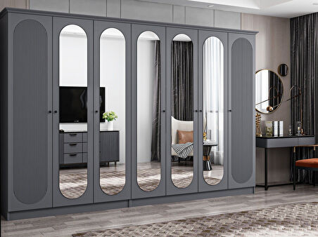 Kale 7 Kapak 5A 4Ç Dolap Antrasit - Mebran Defne Ayna Antr 190CM