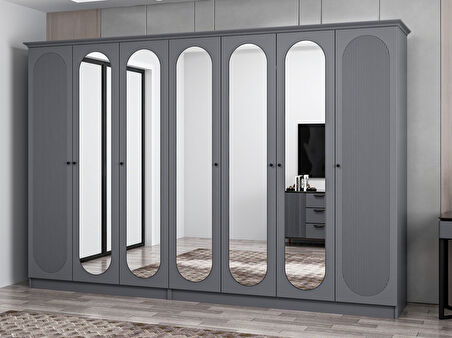 Kale 7 Kapak 5A 4Ç Dolap Antrasit - Mebran Defne Ayna Antr 190CM