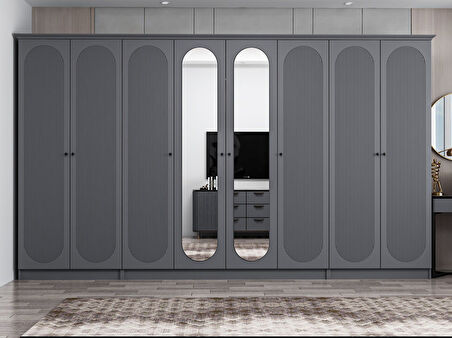 Kale 8 Kapak 2A 2Ç Dolap Antrasit - Mebran Defne Ayna Antr 190CM