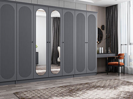 Kale 8 Kapak 2A 2Ç Dolap Antrasit - Mebran Defne Ayna Antr 190CM