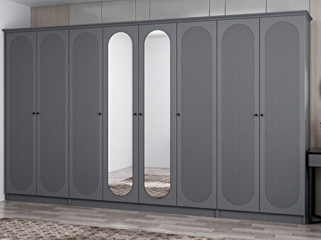 Kale 8 Kapak 2A 2Ç Dolap Antrasit - Mebran Defne Ayna Antr 190CM