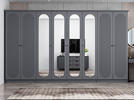 Kale 8 Kapak 4A 2Ç Dolap Antrasit - Mebran Defne Ayna Antr 190CM