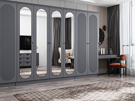 Kale 8 Kapak 4A 2Ç Dolap Antrasit - Mebran Defne Ayna Antr 190CM