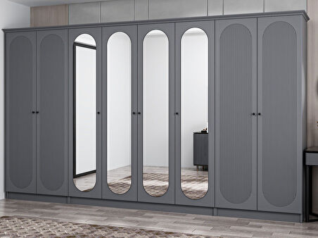 Kale 8 Kapak 4A 2Ç Dolap Antrasit - Mebran Defne Ayna Antr 190CM