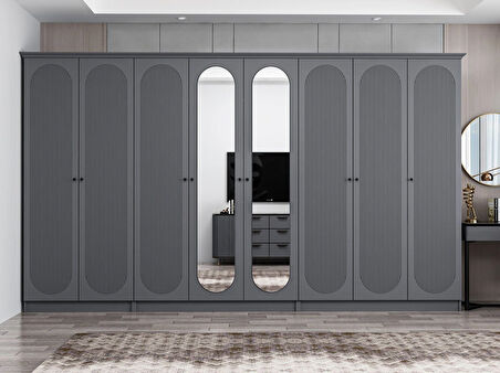 Kale 8 Kapak 2A 4Ç Dolap Antrasit - Mebran Defne Ayna Antr 190CM