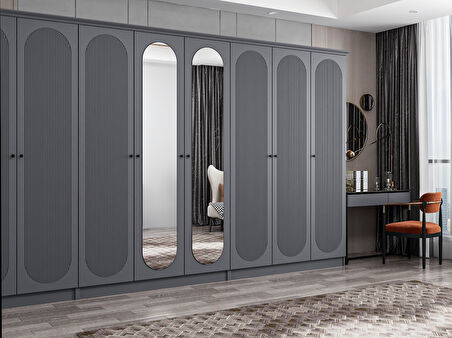 Kale 8 Kapak 2A 4Ç Dolap Antrasit - Mebran Defne Ayna Antr 190CM