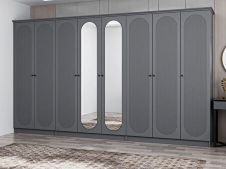 Kale 8 Kapak 2A 4Ç Dolap Antrasit - Mebran Defne Ayna Antr 190CM