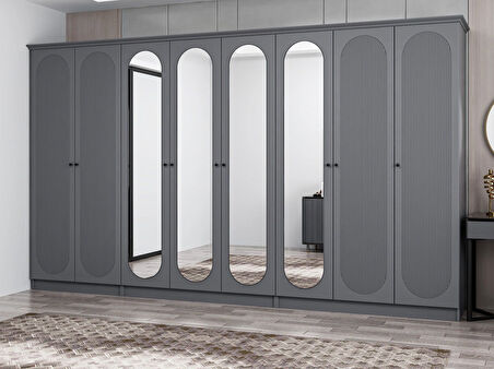 Kale 8 Kapak 4A 4Ç Dolap Antrasit - Mebran Defne Ayna Antr 190CM