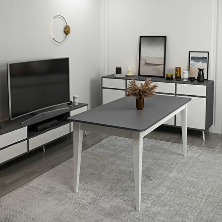 Elina Açılır Yemek Masası - Antrasit/Beyaz