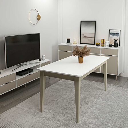 Elina Açılır Yemek Masası - Beyaz/Kumtaşı